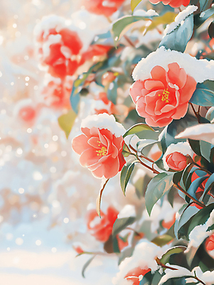 JPG 편집이미지 겨울 나뭇잎 사람없음 아웃포커스 빨간색 설원 감성 동백 동백나무 눈내림 편집실사 AI포토 AI콘텐츠 나무 계절 꽃 컬러 컨셉 잎 눈_날씨 촬영기법 CG 파일형식