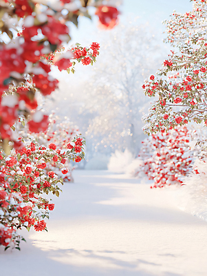 JPG 편집이미지 꽃 길 겨울 자연 풍경 사람없음 빨간색 설원 눈 감성 동백 동백나무 편집실사 AI포토 AI콘텐츠 자연요소 나무 식물 계절 컬러 컨셉 날씨 눈_날씨 CG 생태계 파일형식