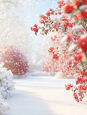 JPG 편집이미지 길 겨울 자연 풍경 사람없음 빨간색 설원 감성 동백 동백나무 눈내림 편집실사 AI포토 AI콘텐츠 나무 계절 꽃 컬러 컨셉 눈_날씨 CG 생태계 파일형식