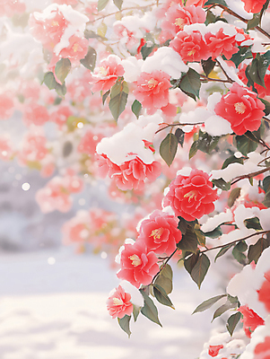 JPG 편집이미지 겨울 자연 나뭇잎 사람없음 아웃포커스 빨간색 설원 나뭇가지 눈 감성 동백 동백나무 눈내림 편집실사 AI포토 AI콘텐츠 자연요소 나무 계절 꽃 컬러 컨셉 잎 날씨 눈_날씨 촬영기법 CG 생태계 파일형식