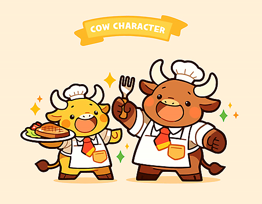 전신 일러스트 뿔 요리사모자 스테이크 요리 서기 웃음 들기 사람없음 반짝임 귀여움 레스토랑 요리사 앞치마 소 소캐릭터 일러캐릭터 AI파일 직업 캐릭터 모자_잡화 동물캐릭터 컨셉 포유류 모션 서양음식 표정 식당 파일형식 벡터