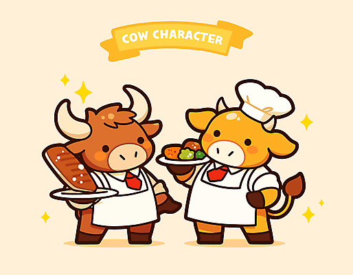 전신 접시 음식 일러스트 뿔 요리사모자 스테이크 요리 서기 들기 사람없음 반짝임 귀여움 요리사 앞치마 소 서빙 소캐릭터 일러캐릭터 AI파일 직업 캐릭터 모자_잡화 식기 동물캐릭터 컨셉 포유류 모션 서양음식 파일형식 벡터
