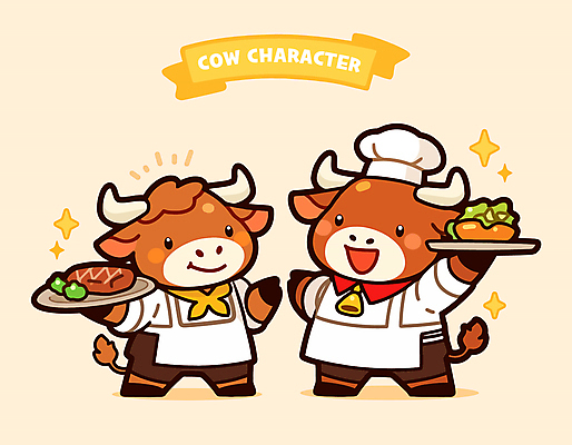 전신 음식 일러스트 뿔 요리사모자 스테이크 서기 웃음 들기 사람없음 반짝임 귀여움 요리사 앞치마 소 서빙 소캐릭터 일러캐릭터 AI파일 직업 캐릭터 모자_잡화 동물캐릭터 컨셉 포유류 모션 서양음식 표정 파일형식 벡터