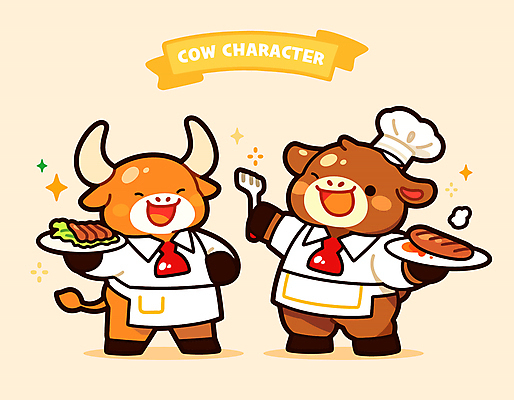 전신 음식 일러스트 뿔 요리사모자 스테이크 요리 서기 웃음 들기 사람없음 반짝임 귀여움 요리사 앞치마 소 서빙 소캐릭터 일러캐릭터 AI파일 직업 캐릭터 모자_잡화 동물캐릭터 컨셉 포유류 모션 서양음식 표정 파일형식 벡터