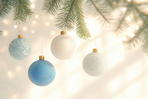 JPG 편집이미지 크리스마스 겨울 조명 따뜻함 그림자 사람없음 장식 파란색 반짝임 크리스마스트리 흰색 나뭇가지 구슬 보케 감성 오너먼트 편집실사 AI포토 AI콘텐츠 나무 계절 기념일 컬러 컨셉 크리스마스장식 모션 CG 파일형식