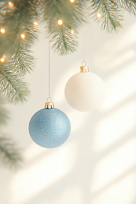 JPG 편집이미지 크리스마스 겨울 조명 따뜻함 그림자 사람없음 장식 파란색 반짝임 크리스마스트리 흰색 나뭇가지 구슬 보케 감성 오너먼트 편집실사 AI포토 AI콘텐츠 나무 계절 기념일 컬러 컨셉 크리스마스장식 모션 CG 파일형식