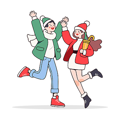 전신 커플 여자 남자 인물캐릭터 겨울 일러스트 산타모자 성인 두명 빨간색 초록색 파티 점프 만세 즐거움 샴페인병 홀리데이 성인만 일러캐릭터 AI파일 캐릭터 모자_잡화 계절 감정 컬러 크리스마스 관계 모션 술병 휴가 사람 이벤트 샴페인 파일형식 벡터