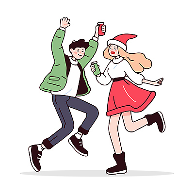 전신 커플 여자 남자 인물캐릭터 겨울 일러스트 산타모자 성인 두명 컵 빨간색 초록색 파티 점프 즐거움 홀리데이 성인만 일러캐릭터 AI파일 캐릭터 모자_잡화 식기 계절 감정 컬러 크리스마스 관계 모션 휴가 사람 이벤트 파일형식 벡터