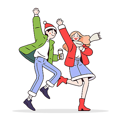 전신 커플 여자 남자 인물캐릭터 겨울 일러스트 산타모자 맥주 성인 두명 빨간색 초록색 파티 손들기 점프 즐거움 맥주잔 홀리데이 성인만 일러캐릭터 AI파일 캐릭터 모자_잡화 계절 감정 컬러 크리스마스 술잔 관계 모션 휴가 주류 사람 이벤트 파일형식 벡터