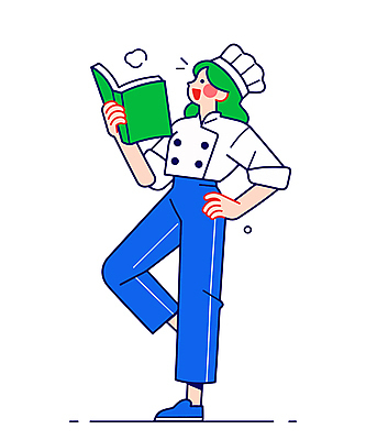 전신 여자 인물캐릭터 일러스트 직업캐릭터 요리사모자 한명 서기 미소 들기 성인 초록색 파란색 요리사 자신감 조리복 읽기 요리책 성인여자한명만 일러캐릭터 AI파일 직업 캐릭터 모자_잡화 1 감정 컬러 유니폼 모션 표정 사람 책 여자한명만 성인여자만 파일형식 벡터