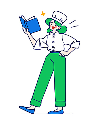 전신 여자 인물캐릭터 허리손 일러스트 직업캐릭터 요리사모자 한명 서기 미소 들기 성인 초록색 파란색 요리사 자신감 조리복 읽기 요리책 성인여자한명만 일러캐릭터 AI파일 직업 캐릭터 모자_잡화 1 감정 컬러 포즈 유니폼 모션 표정 사람 책 여자한명만 성인여자만 파일형식 벡터