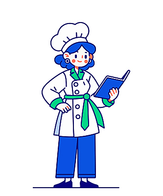 전신 여자 인물캐릭터 허리손 일러스트 직업캐릭터 요리사모자 한명 서기 미소 들기 성인 초록색 파란색 요리사 자신감 조리복 읽기 요리책 성인여자한명만 일러캐릭터 AI파일 직업 캐릭터 모자_잡화 1 감정 컬러 포즈 유니폼 모션 표정 사람 책 여자한명만 성인여자만 파일형식 벡터