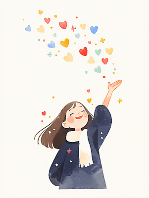 JPG 여자 어린이 일러스트 수채화 한명 웃음 소녀 손들기 목도리 희망 에너지 하트 긍정 번짐 소녀한명만 국내일러스트 AI일러스트 AI콘텐츠 모양 1 잡화 감정 컨셉 모션 표정 사람 여자한명만 소녀만 파일형식 효과