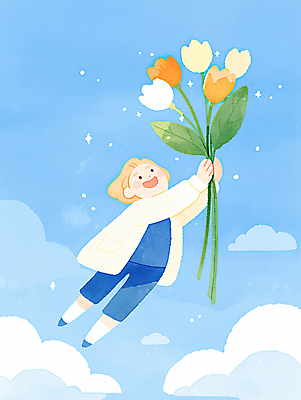 JPG 전신 구름 여자 꽃 어린이 잎 일러스트 하늘 수채화 한명 웃음 소녀 파란색 반짝임 희망 에너지 비행 잡기 오르기 긍정 번짐 소녀한명만 국내일러스트 AI일러스트 AI콘텐츠 자연요소 식물 1 감정 컬러 컨셉 모션 표정 사람 여자한명만 소녀만 파일형식 효과