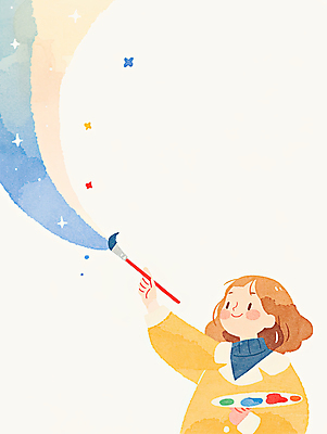 JPG 여자 어린이 일러스트 수채화 한명 미소 소녀 반짝임 손들기 희망 물감 에너지 붓 그리기 팔레트 긍정 번짐 소녀한명만 국내일러스트 AI일러스트 AI콘텐츠 1 감정 컨셉 모션 표정 사람 미술도구 여자한명만 소녀만 파일형식 효과