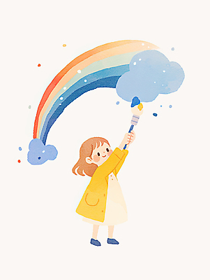 JPG 전신 구름 여자 어린이 무지개 일러스트 수채화 한명 미소 소녀 손들기 희망 물감 에너지 붓 그리기 긍정 번짐 소녀한명만 국내일러스트 AI일러스트 AI콘텐츠 자연요소 1 감정 컨셉 모션 표정 사람 미술도구 여자한명만 소녀만 파일형식 효과