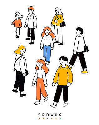 전신 여자 남자 가방 일러스트 여러명 성인 걷기 그룹 군중 성인만 국내일러스트 AI파일 잡화 다수 모션 사람 파일형식 벡터