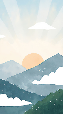 JPG 구름 일러스트 조류 하늘 산 풍경 사람없음 햇빛 태양 일출 국내일러스트 AI일러스트 AI콘텐츠 자연요소 동물 노을 파일형식