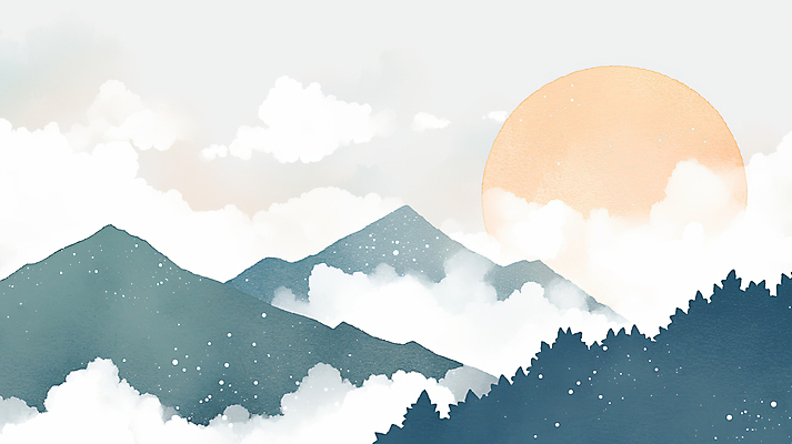 JPG 구름 일러스트 하늘 산 풍경 사람없음 햇빛 태양 일출 안개 숲 국내일러스트 AI일러스트 AI콘텐츠 자연요소 날씨 노을 파일형식