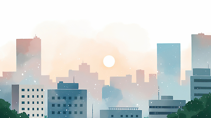 JPG 식물 일러스트 하늘 풍경 사람없음 건물 햇빛 태양 일출 도시 국내일러스트 AI일러스트 AI콘텐츠 자연요소 건축물 노을 파일형식