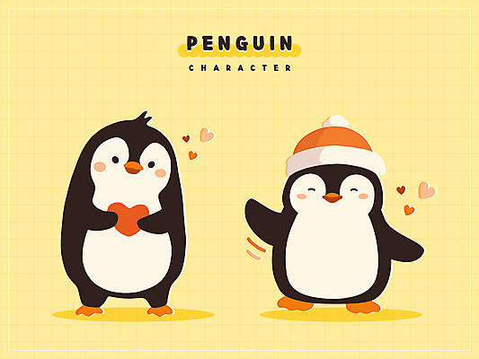 스티커 일러스트 산타모자 털모자 들기 사람없음 노란색 하트 인사 펭귄 손인사 펭귄캐릭터 일러캐릭터 AI파일 모양 캐릭터 모자_잡화 컬러 동물캐릭터 크리스마스 모션 조류 예절 파일형식 벡터