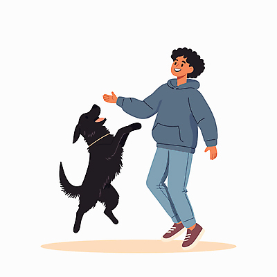전신 한마리 남자 행복 반려견 일러스트 놀이 한명 웃음 성인 점프 강아지 즐거움 성인남자한명만 국내일러스트 AI파일 1 감정 모션 표정 사람 반려동물 개 남자한명만 성인남자만 파일형식 벡터