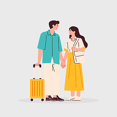 전신 커플 여자 남자 여행 가방 일러스트 미소 성인 두명 여름 마주보기 캐리어 손잡기 성인만 국내일러스트 AI파일 잡화 계절 관계 모션 표정 사람 여행가방 파일형식 벡터