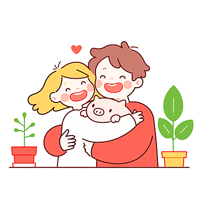 커플 여자 남자 행복 화분 일러스트 포옹 사랑 웃음 상반신 성인 두명 빨간색 하트 돼지 성인만 국내일러스트 AI파일 모양 감정 컬러 포유류 관계 안기 표정 사람 파일형식 벡터