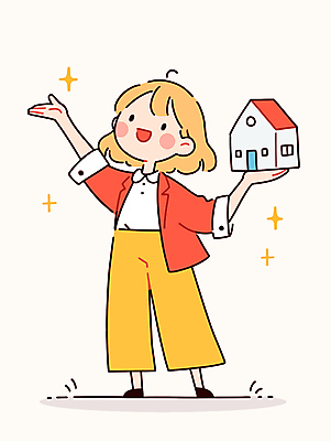 전신 여자 행복 일러스트 주택 한명 웃음 들기 성인 반짝임 성인여자한명만 국내일러스트 AI파일 1 감정 모션 표정 사람 건물 여자한명만 성인여자만 파일형식 벡터