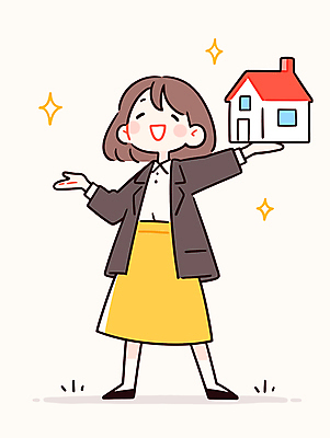 전신 여자 행복 일러스트 주택 한명 웃음 들기 성인 반짝임 성인여자한명만 국내일러스트 AI파일 1 감정 모션 표정 사람 건물 여자한명만 성인여자만 파일형식 벡터