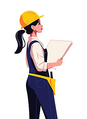 여자 일러스트 직업캐릭터 작업복 공사 한명 들기 상반신 성인 설계도 전문직 감독 안전모 현장직 성인여자한명만 일러캐릭터 AI파일 직업 캐릭터 1 옷 모션 건설업 사람 헬멧 안전장비 여자한명만 성인여자만 파일형식 벡터