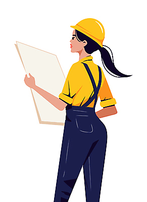 여자 일러스트 직업캐릭터 작업복 공사 한명 들기 상반신 성인 설계도 전문직 감독 안전모 현장직 성인여자한명만 일러캐릭터 AI파일 직업 캐릭터 1 옷 모션 건설업 사람 헬멧 안전장비 여자한명만 성인여자만 파일형식 벡터