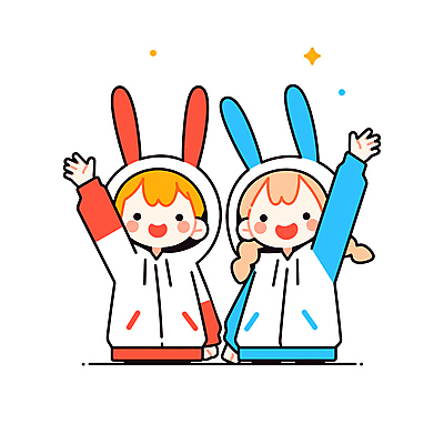 여자 남자 어린이 인물캐릭터 일러스트 남매 웃음 소녀 소년 상반신 두명 손들기 귀여움 토끼옷 어린이만 일러캐릭터 AI파일 캐릭터 옷 컨셉 가족 모션 표정 사람 파일형식 벡터