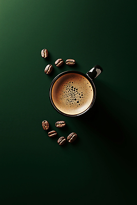 JPG 편집이미지 커피 한잔 그림자 사람없음 초록색 원두 커피잔 감성 에스프레소 편집실사 AI포토 AI콘텐츠 1 음료 컬러 컨셉 잔 CG 파일형식