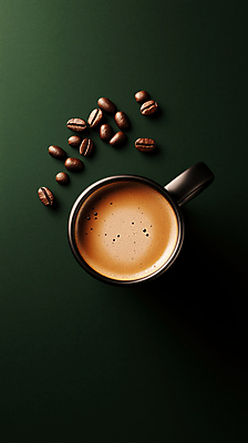 JPG 편집이미지 커피 한잔 그림자 사람없음 초록색 원두 커피잔 감성 에스프레소 편집실사 AI포토 AI콘텐츠 1 음료 컬러 컨셉 잔 CG 파일형식