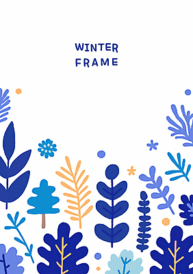 PSD 나무 꽃 잎 겨울 일러스트 프레임 사람없음 파란색 카피스페이스 국내일러스트 식물 계절 컬러 공백 파일형식
