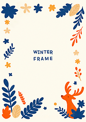 PSD 꽃 잎 겨울 일러스트 사슴 프레임 사람없음 카피스페이스 국내일러스트 식물 계절 포유류 공백 파일형식