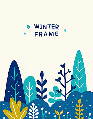 PSD 나무 겨울 일러스트 프레임 사람없음 파란색 눈 카피스페이스 국내일러스트 자연요소 식물 계절 컬러 날씨 공백 파일형식