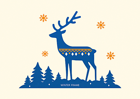 PSD 나무 겨울 일러스트 사슴 사람없음 장식 파란색 눈송이 국내일러스트 식물 계절 컬러 포유류 눈_날씨 파일형식