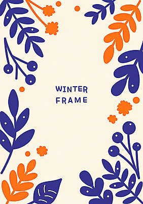 PSD 열매 꽃 잎 겨울 일러스트 프레임 사람없음 보라색 주황색 카피스페이스 국내일러스트 식물 계절 컬러 공백 파일형식