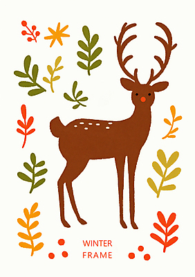 PSD 잎 겨울 일러스트 사슴 프레임 사람없음 갈색 국내일러스트 식물 계절 컬러 포유류 파일형식