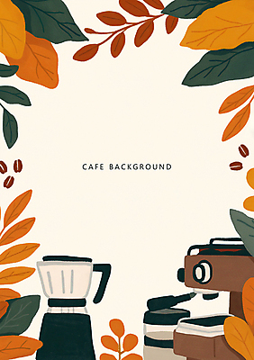 PSD 잎 일러스트 나뭇잎 프레임 사람없음 갈색 카페 원두 가을 에스프레소머신 카피스페이스 국내일러스트 식물 계절 커피 컬러 상점 공백 커피용품 파일형식