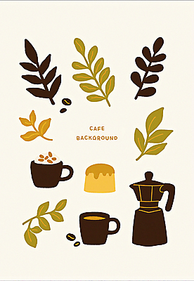 PSD 커피 잎 일러스트 프레임 사람없음 컵 갈색 카페 가을 푸딩 모카포트 국내일러스트 식물 식기 계절 음료 컬러 주전자 디저트 상점 파일형식