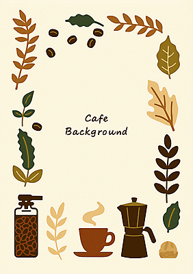PSD 커피 잎 일러스트 프레임 사람없음 컵 갈색 카페 원두 가을 연기 푸딩 모카포트 카피스페이스 국내일러스트 식물 식기 계절 음료 컬러 주전자 디저트 상점 공백 파일형식