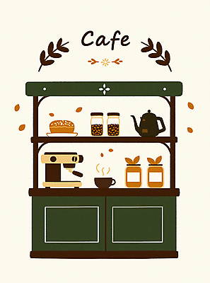 PSD 커피 빵 잎 일러스트 주전자 잔 사람없음 컵 갈색 카페 가을 연기 병 찬장 에스프레소머신 테이크아웃컵 국내일러스트 식물 식기 계절 음료 음식 컬러 가구 주방용품 상점 커피용품 파일형식