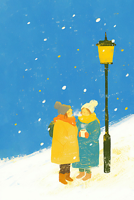 JPG 전신 여자 커피 겨울 가로등 일러스트 밤하늘 털모자 들기 성인 두명 파란색 목도리 눈 수증기 주머니손 감성 백팩 눈내림 성인여자만 국내일러스트 AI일러스트 AI콘텐츠 자연요소 모자_잡화 잡화 계절 공공시설 음료 컬러 컨셉 가방 모션 하늘 날씨 눈_날씨 사람 야간 여자만 성인만 파일형식