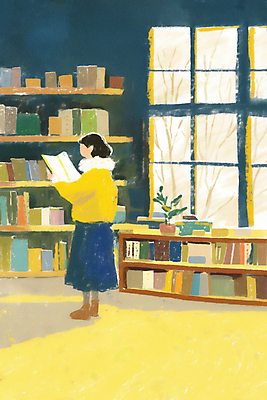 JPG 전신 나무 여자 겨울 일러스트 창문 그림자 한명 들기 성인 책 독서 노란색 목도리 감성 서점 성인여자한명만 국내일러스트 AI일러스트 AI콘텐츠 식물 1 잡화 계절 컬러 컨셉 모션 사람 상점 여자한명만 성인여자만 파일형식