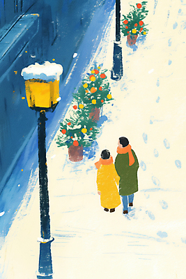 JPG 전신 커플 여자 남자 화분 길 크리스마스장식 겨울 가로등 일러스트 성인 두명 크리스마스트리 걷기 손잡기 목도리 발자국 감성 성인만 국내일러스트 AI일러스트 AI콘텐츠 잡화 계절 공공시설 컨셉 크리스마스 관계 자국 모션 사람 파일형식