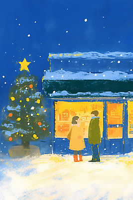 JPG 전신 커플 여자 남자 별 겨울 일러스트 밤하늘 성인 두명 파란색 빛 크리스마스트리 상점 눈 감성 눈내림 성인만 국내일러스트 AI일러스트 AI콘텐츠 자연요소 계절 컬러 컨셉 크리스마스 관계 하늘 날씨 눈_날씨 사람 야간 파일형식