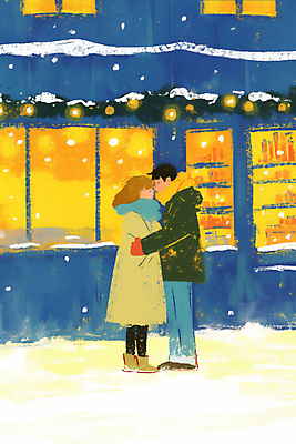 JPG 전신 커플 여자 남자 크리스마스장식 겨울 일러스트 안기 성인 두명 파란색 빛 상점 눈 감성 눈내림 성인만 국내일러스트 AI일러스트 AI콘텐츠 자연요소 계절 컬러 컨셉 크리스마스 관계 모션 날씨 눈_날씨 사람 파일형식